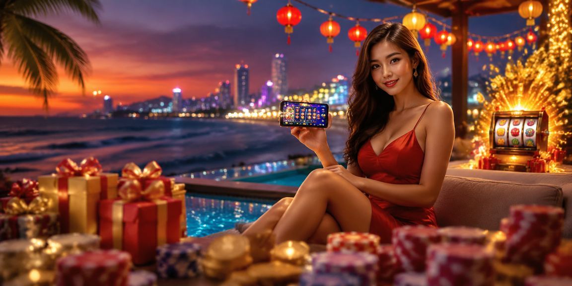 Không gian giải trí ven biển Đà Nẵng với màn hình slot game trên thiết bị di động
